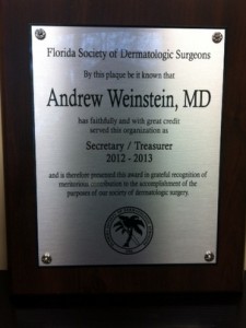 plaque presented to Dr. Weinstein